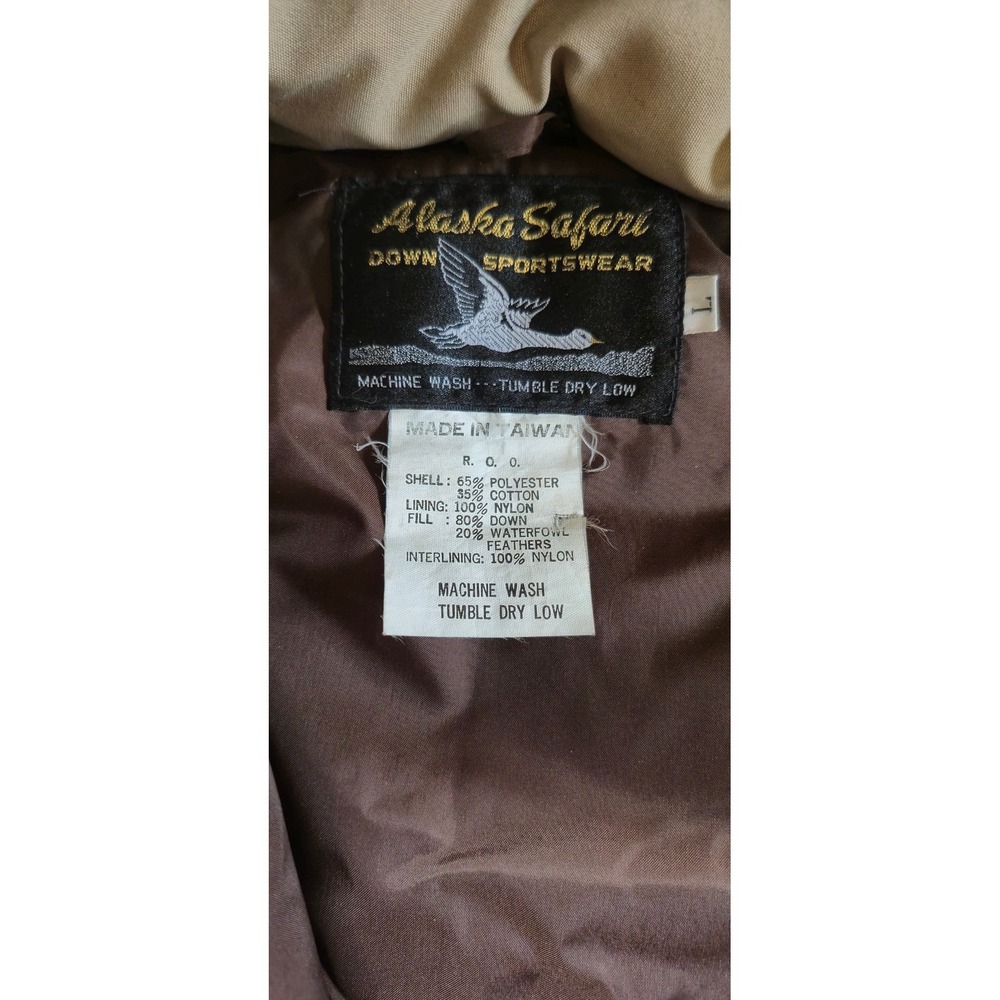Vintage Alaska Safari Down Puffer Parka Jacket Tan Brown Hooded Mens Large Kemps - Picture 4 of 5